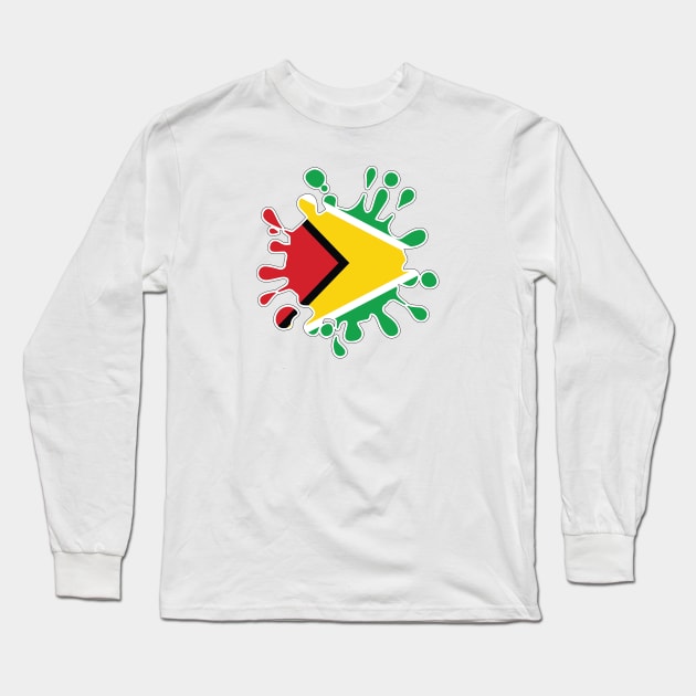 Guyana National Flag Paint Splash Long Sleeve T-Shirt by IslandConcepts